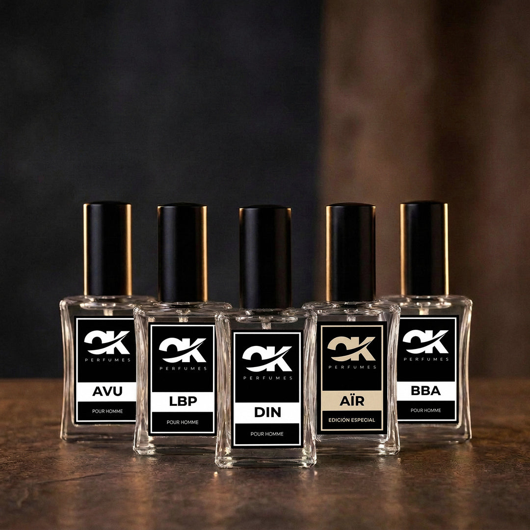Pack Top 5 hombre de OK Perfumes: AVU, LBP, DIN, AÏR y BBA en frascos de 30 mL